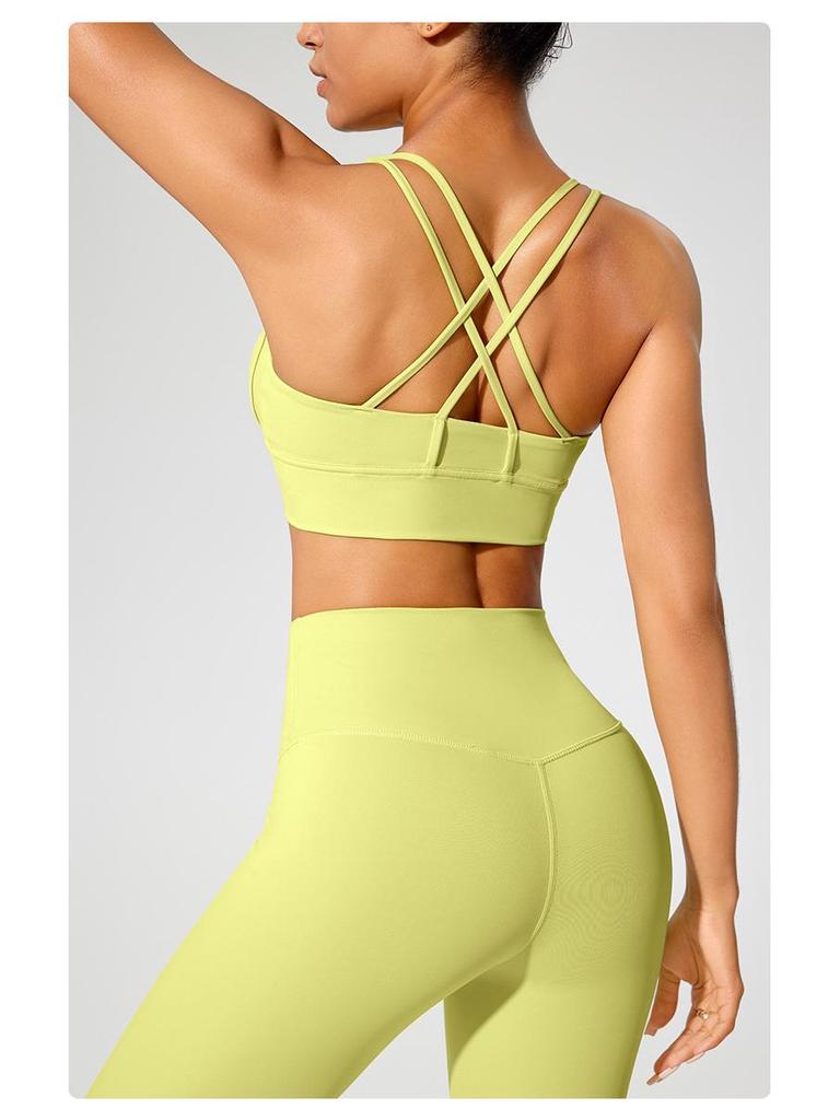Cross-Back Shockproof Sports Bra: European-American Fitness Tank Top with Thin Straps for Yoga and Nude Comfort