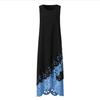 Women's Summer Fake Two Piece Swing Maxi Dress Casual Crew Neck Long Dress Hollow Flower Irregular Hem Sleeveless Tank Dress