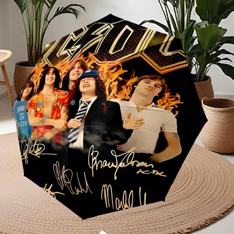 ACDC Theme Automatic Umbrella, Lightweight & Portable, 8 Rib, Perfect for Outdoor Travel, Birthdays, Christmas, Gifts.