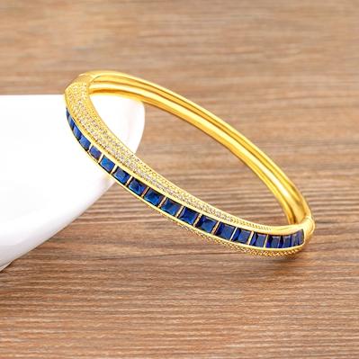 

Nidin New Fashion Classic Hot Selling Copper Zircon Bangle Bracelets Shiny Crystal Rhinestone Jewelry For Women Fine Accessories 56-58mm темно-синий