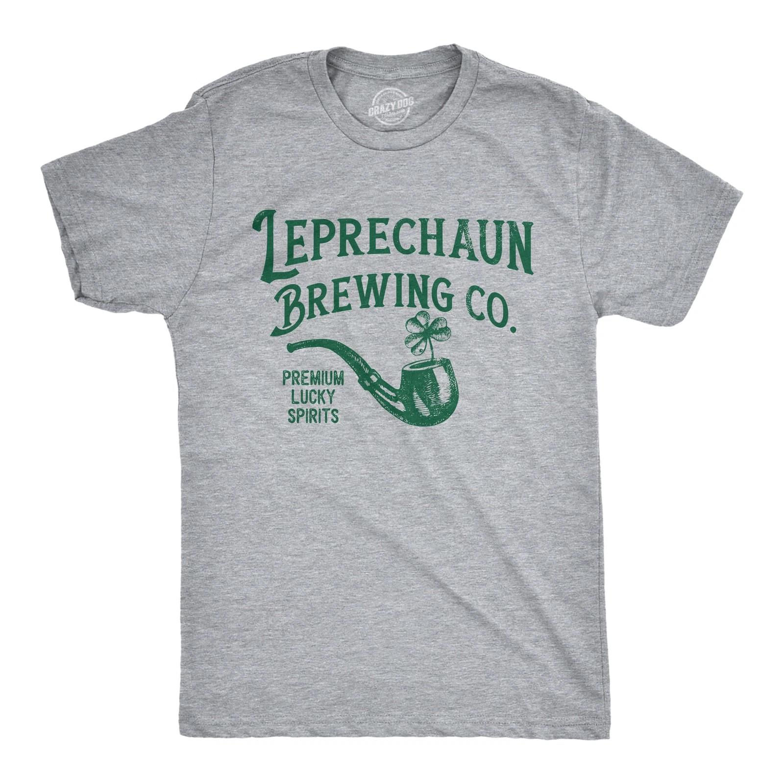 Mens Leprechaun Brewing Co Funny St Patricks Day T Shirt Drinking Tee for Men S
