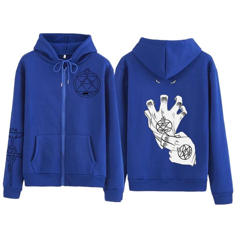 Anime Fullmetal Alchemist Edward Elric Grafica con Cappuccio Uomo Donna Casual con Zip Felpe con Cappuccio Felpa Harajuku Giacca con Zip giacche