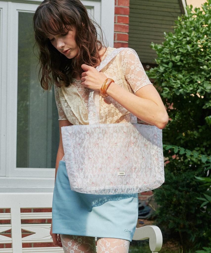 Jedrefeb5 Sheer Lace Shoulder Bag Reversible Blue