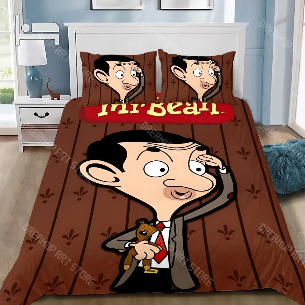 Juego de ropa de cama con funda nórdica y funda de almohada de dibujos animados para adultos, niño, Sr. B-Bean, niña, decoración de dormitorio, regalo para niños, individual, doble, tamaño grande.