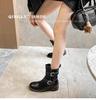 Maillard Retro Distressed Chunky Heel Ankle Boots, Women's Versatile Spring/Autumn Buckle Round Toe Thick Sole Knight Boots