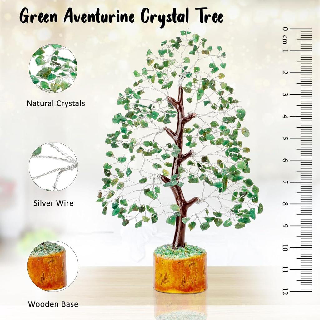 Green Aventurine Gemstone Tree Feng Shui Figurine Money Bonsai Chakra Balancing Good Luck Reiki Healing Crystals Decoration