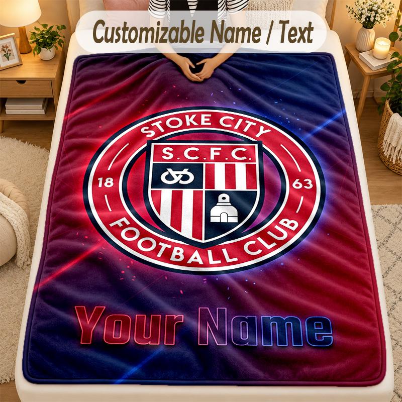 Flannel BlanketStoke City FC Custom Name Text Personalized Soft Warm Throw Blanket Home Decor Gift