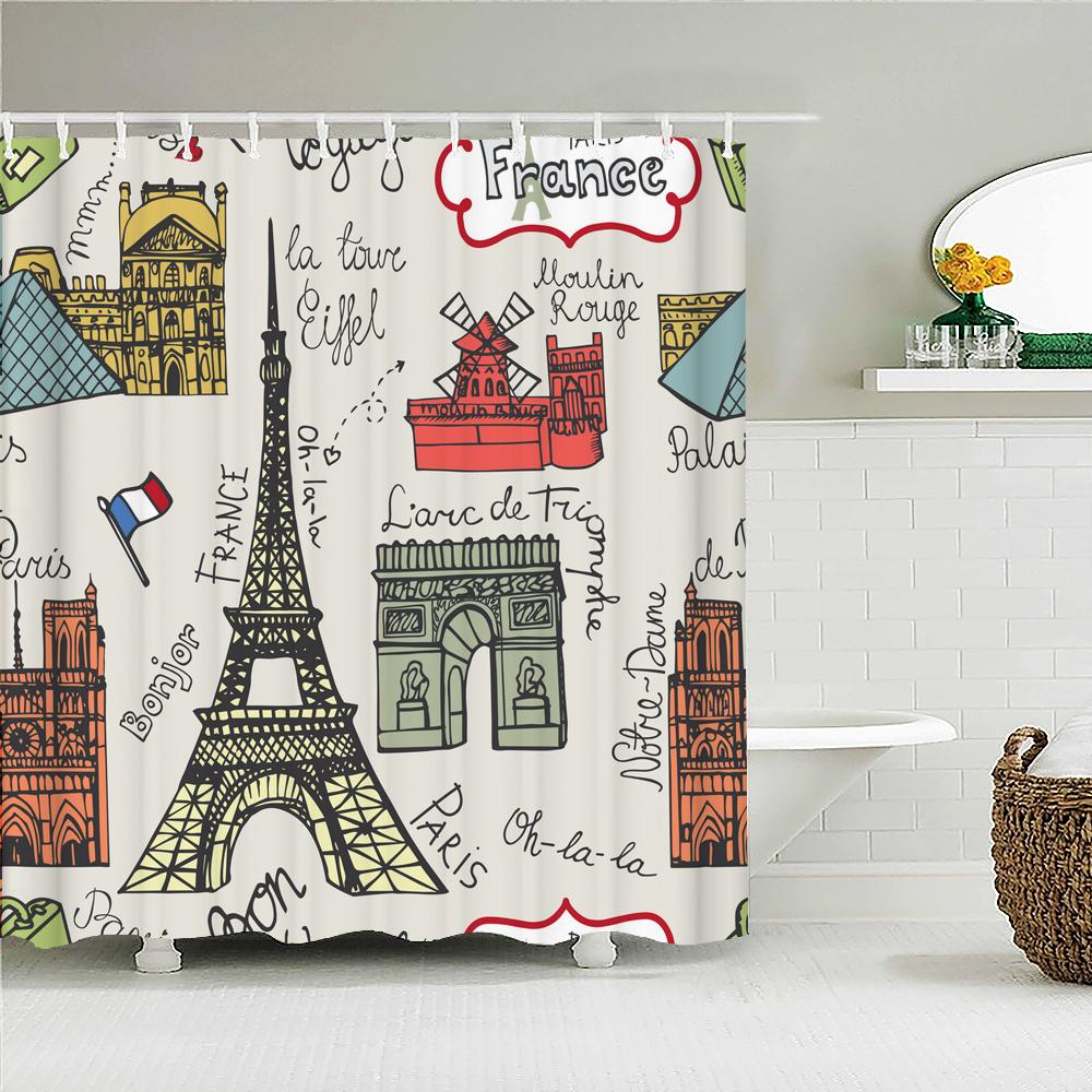 Vintage Style Retro landscape Bath Curtain Waterproof Fabric Shower Curtains Bathtub Screen for Bathroom Home Decor