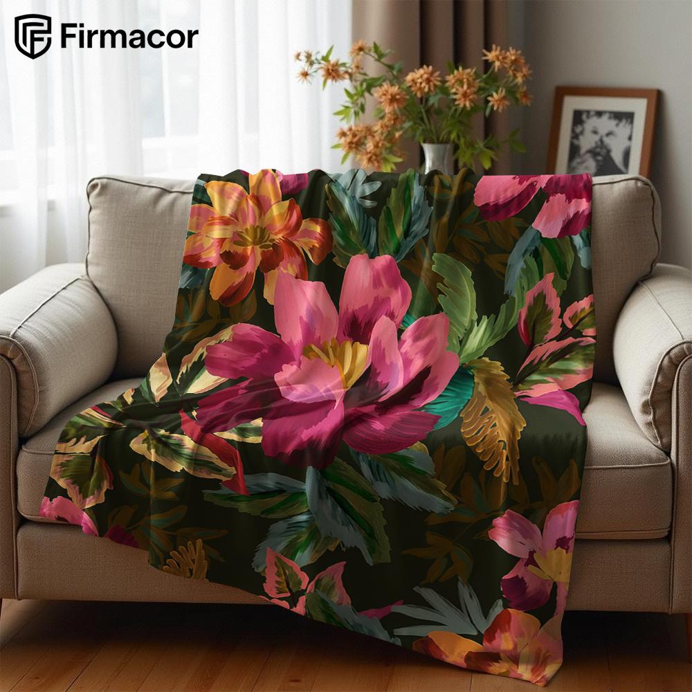 T-Tropical Floral Lightweight Microfiber Soft Christmas Fleece Blanket Warm Cozy Throw for Bed Sofa Office Travel All Season