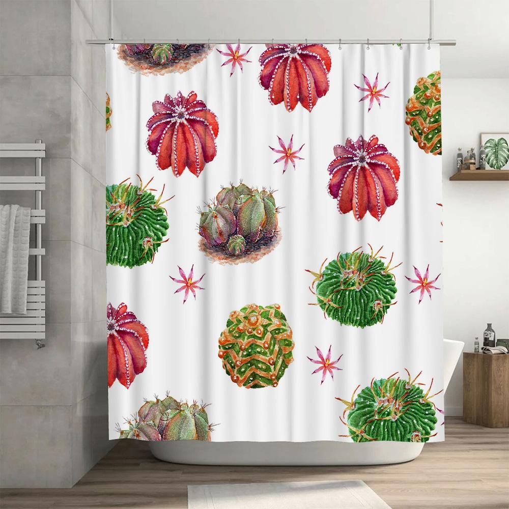 Watercolor Cactus Shower Curtain Bathroom Decor For Kids Bathrooms Pink Red Green Blue Floral Print Customizable Size 180X180Cmw