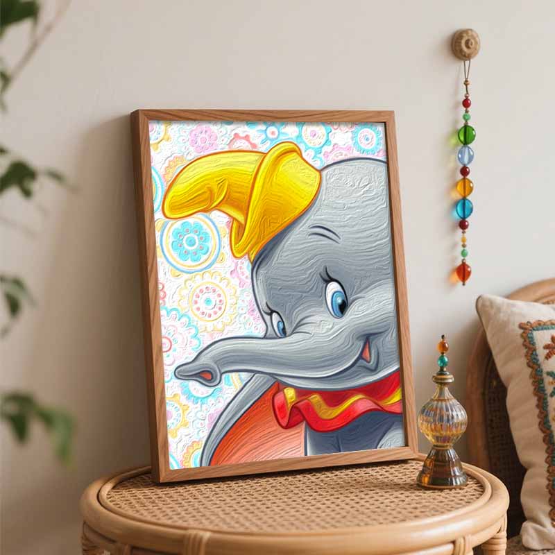 Disney Oil Painting DIY Digital Painting HandPainted Dumbo Elephant Pattern Wall Art for the Living Room and Entryway.