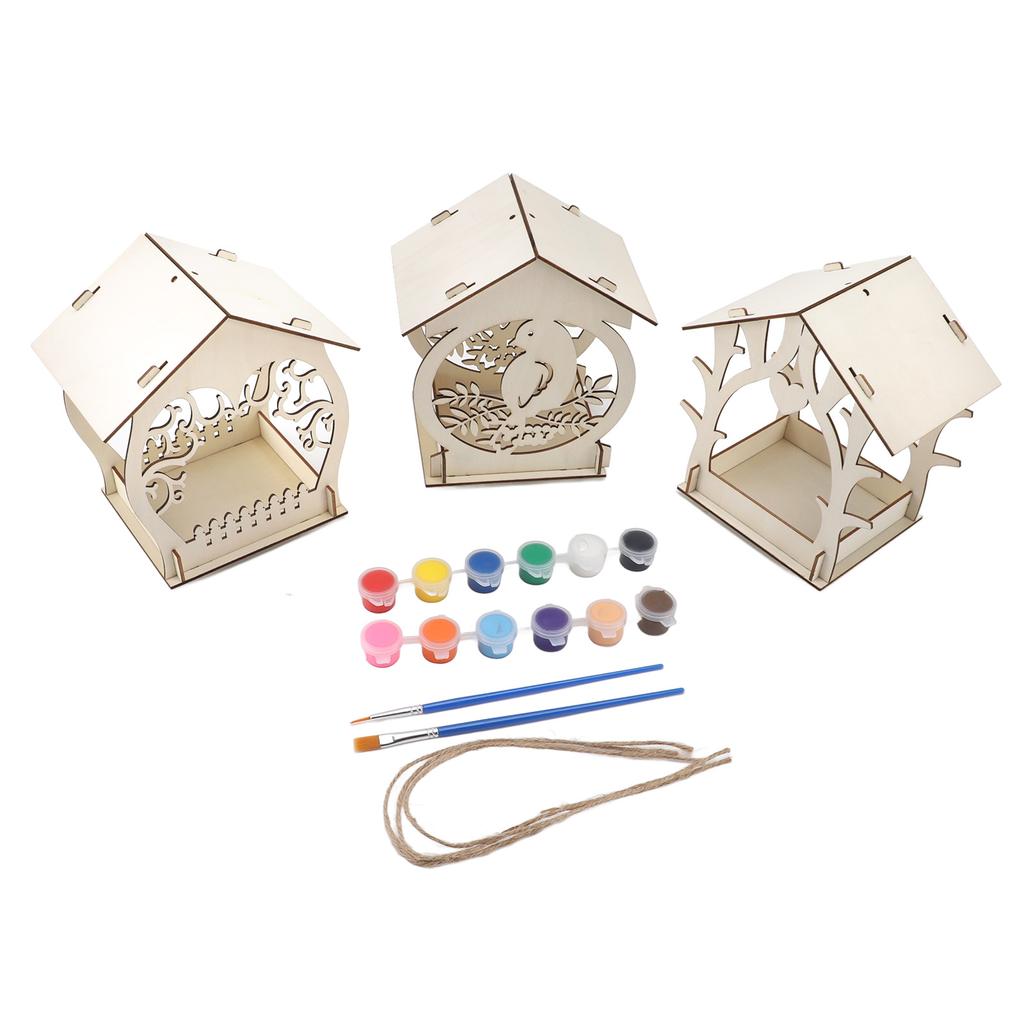 Bird Feeder for Outdoor DIY Wooden Art Painting Hanging Bird Feeder House Kids Crafts Kit for Boys