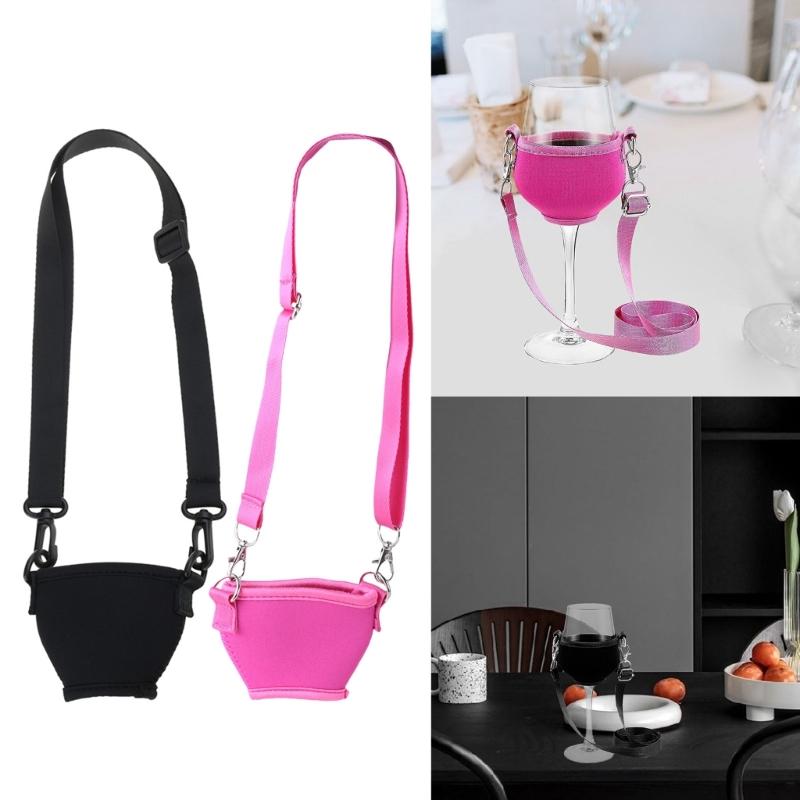 5Pcs Wine Glass Neck Holder Neoprene Sleeve Adjustable Wine Glass Lanyards Drink Holder with Neck Strap Easy To Use
