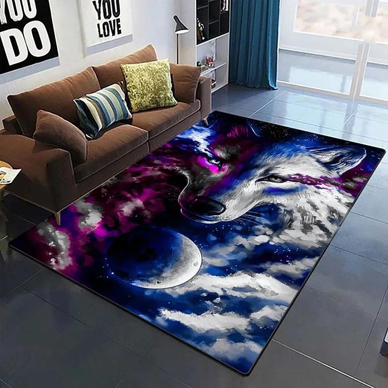 3D Wolf King Print Carpet Living Room Bedroom Cat Door Mat Porch Kitchen Bathroom Animal Room Decoration Carpet Crawling Mats