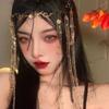 Calamity-Bringing Concubine Liusu Hanfu Costume with Face Veil, Forehead Ornament & Golden Retro Hair Accessories