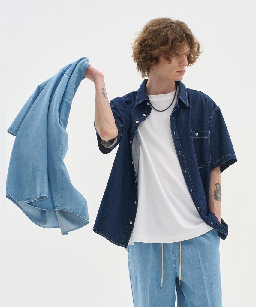BLOND9 Pocket Half Denim Shirt_Dark Indigo
