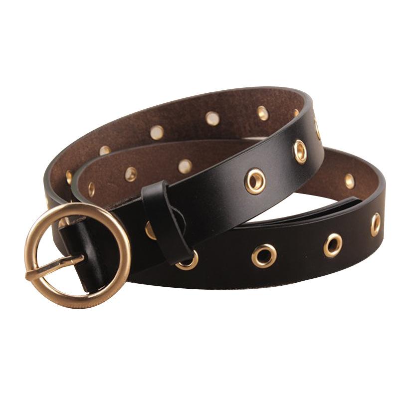 Round Buckle Cowhide Ling Hole Wide Belt Women's Versatile Decorative Casual Trouser Belt Belt with Skirt Korean Version