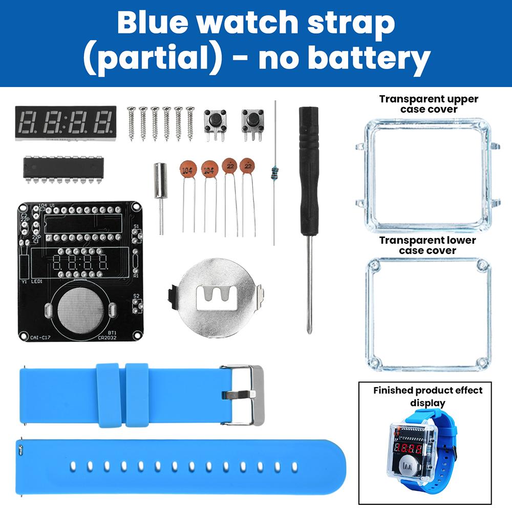 DIY Electronic Watch Kit LED Digital Tube Display Creative Soldering Project Transparent Case DIY Kit (Without Battery)