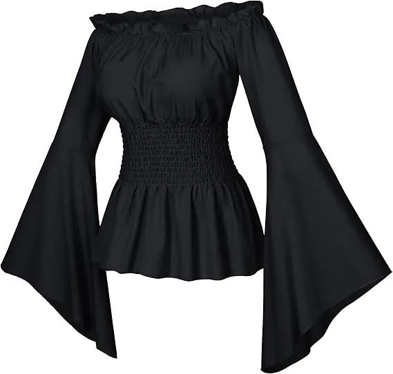 Camicia da Pirata Vintage da Donna Costume Gioco di Ruolo Costume di Scena Festival Recita