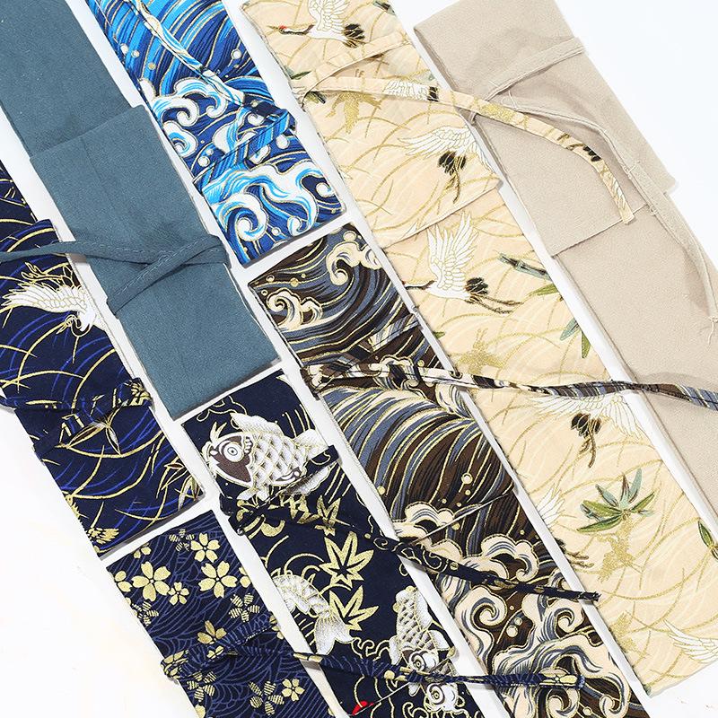 Ancient-Style Chinese Folding Fan with Su Gong Brocade Linen Cover and Drawstring Clasp
