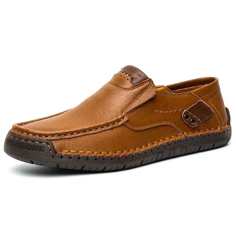 Genuine Leather Men Handmade Casual Shoes 2025 Mens Loafers Breathable Slip On Italian Comfortable Driving Shoes Chaussure Homme