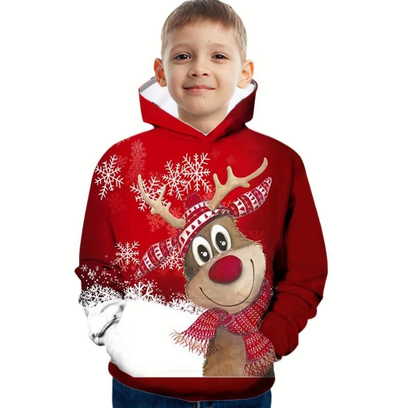 Men's Christmas Graphic Hoodie Cartoon Santa Claus Pattern Loose Casual Comfortable Clothes Harajuku Style Kids Pullover