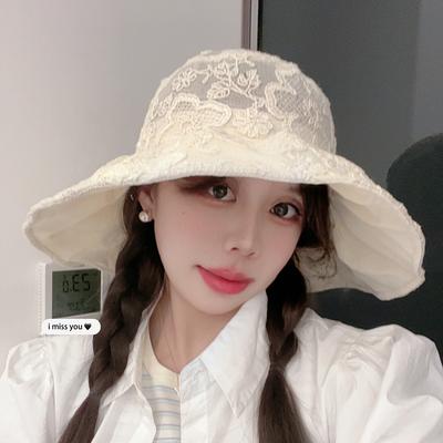 Spring and Summer Thin Bucket Hat Women's Lace Embroidered Sun Hat Big Eaves UV Protection Sun Hat