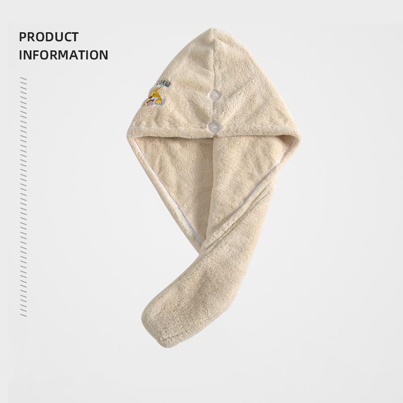 Custom Coral Velvet Cartoon Embroidered Quick-Dry Dry Hair Cap Women Thickened Water Absorbent Shower Headscarf