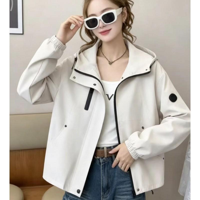 Womens Short Hooded Windbreaker Jacket Casual Loose Fit Oversized Coat