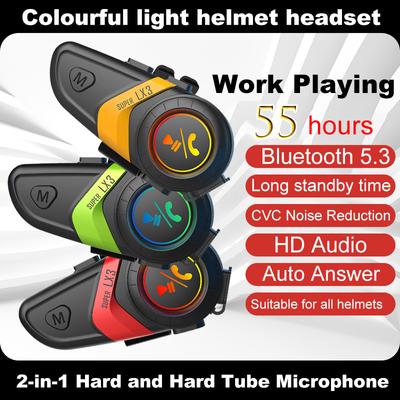 LX3 Helmet Bluetooth Headset 1200MAH Motorcycle BT5.0 Wireless Hands-Free Call Stereo Anti-Jamming Waterproof Light Headset
