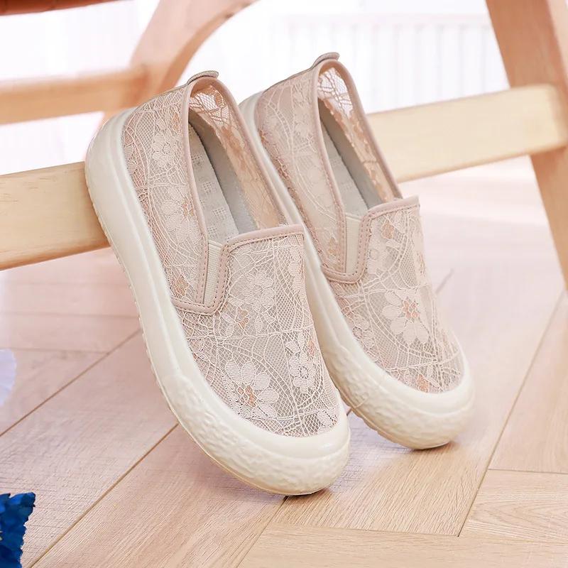 

Мода 2025 Лето Сяосянфэн Обувь рыбака на мягкой подошве Нескользящие женские кружевные сетчатые туфли-платформы на одном ходу 36