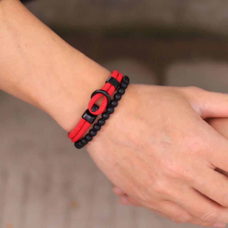 2 Stück Herren Armband Set Schwarz Einfacher Haken Natur Onyx Perlenarmband Outdoor Sport Herren Armband Lässige Accessoires Geschenk für Ihn