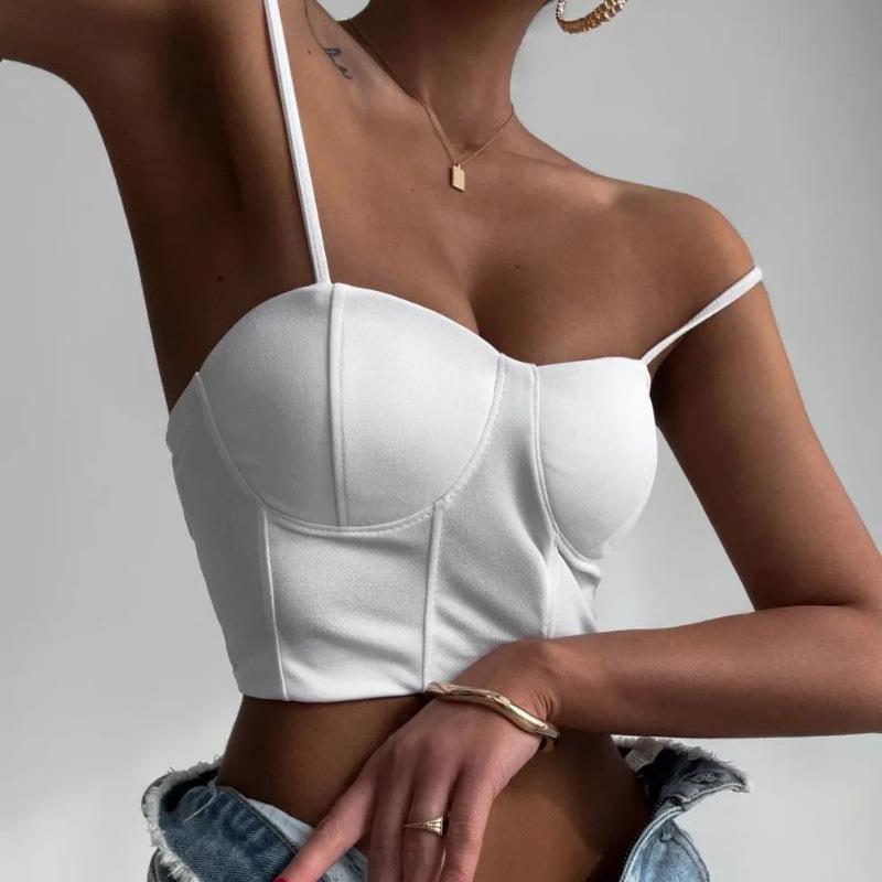 European and American style new women's clothing white super short slim fashion temperament backless sleeveless vest sling solid color