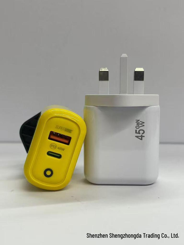 Dual-Port PD45W GaN Fast Charger with International Compatibility and LED Indicator