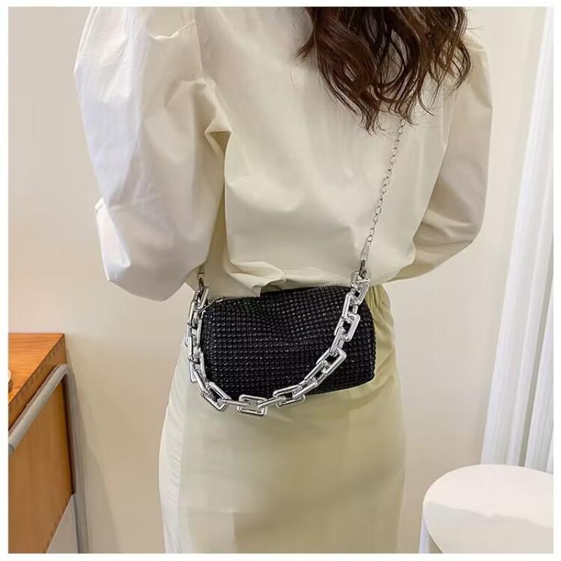 Summer Small Bag Women's Bag New Trend Personalized Colored Diamond Pillow Bag Chain Shoulder Bag Personalized Messenger Bag