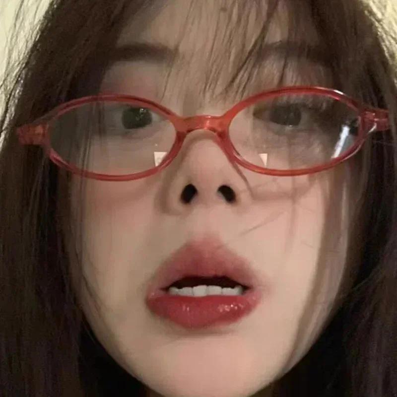 Retro Oval Glasses Women Girls Y2K Red Green Frame Glass Eyewear Decorative Computer Anti-blue Eyeglasses with Seaside Driving