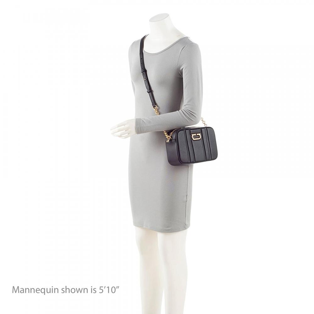 Salvatore Ferragamo Embossed Leather Gancini Chain Camera Bag Black