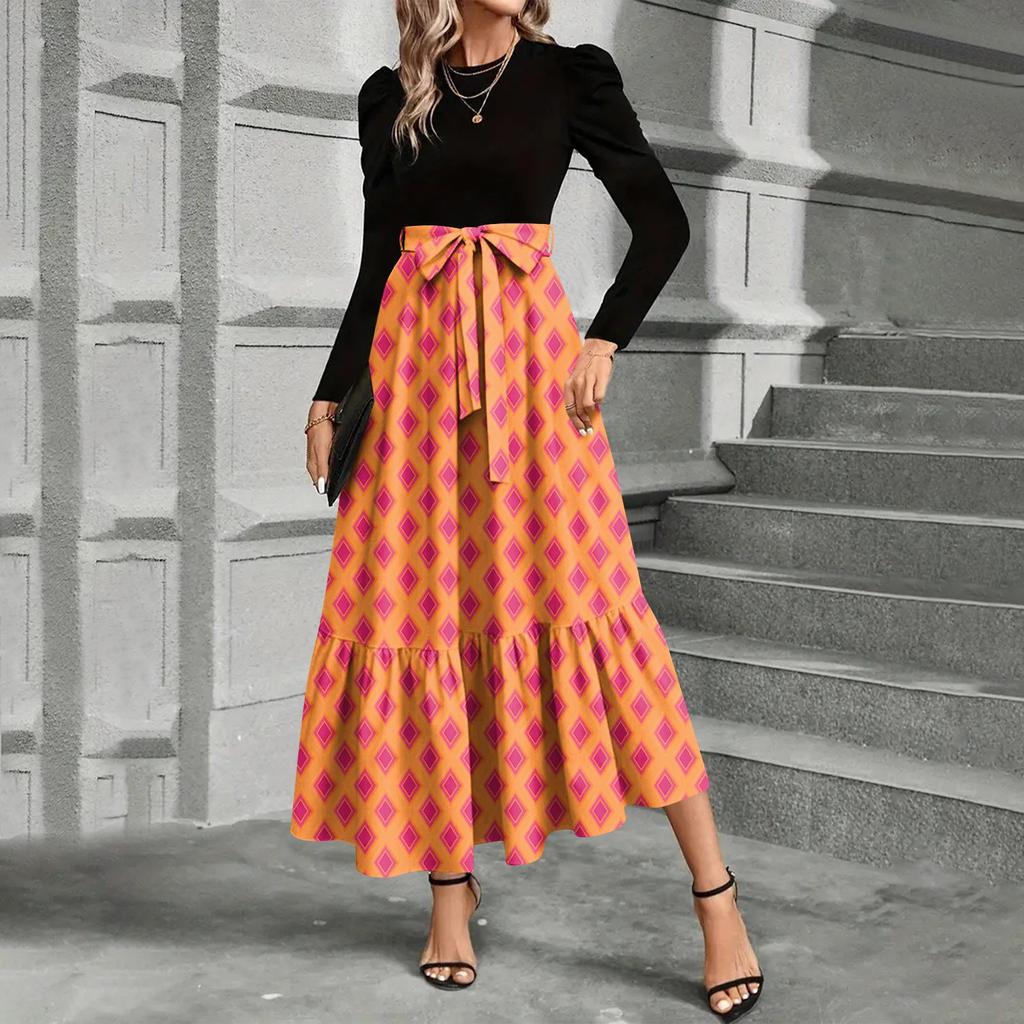 Modisches und elegantes Kleid mit Blumendruck und hoher Taille für Damen