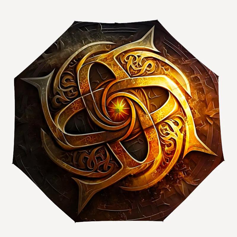 

1pc Celtic Knot Automatic Folding Umbrella with 8 Bones, 3-Fold Compact Umbrella, Compact Design On-the-Go Essential, casual outdoor accesso