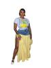 European & American Women's Sexy Fashion T-shirt and Denim Patchwork High-Waist Split Plaid Skirt Set