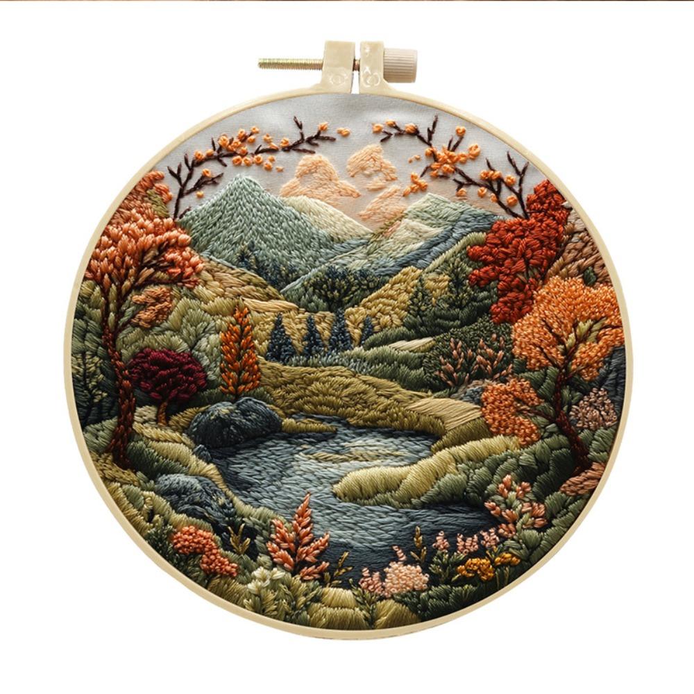 Mountain and Moon Landscape Embroidery Kit Handmade Gift Home Decoration Cross Stitch with Scenery Pattern Sewing accessories