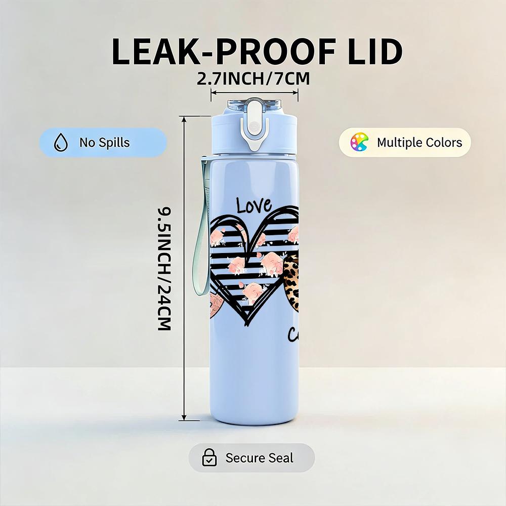 1PC Peace Sign Coffee Cup Heart 750ml Color Plastic Sports Water Bottle Leakproof Flip Straw Lid Suitable for Sports Office Home Use