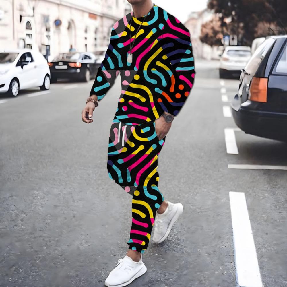 Abstract Vortex Pattern T-Shirts Sets Male 3D Print Unisex Long Sleeve T shirt Pants Suits Casual Men's Clothing 2Pcs Jogger Set