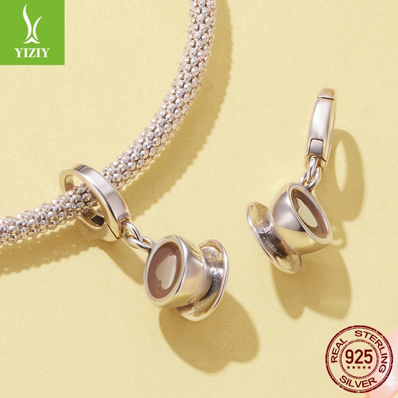 Open And Close Buckle Coffee Cup Pendant Accessories Cozy Life S925 Sterling Silver Charm Beads