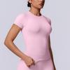 European and American seamless solid color tight high elastic breathable T-shirt sports running fitness yoga clothes top women
