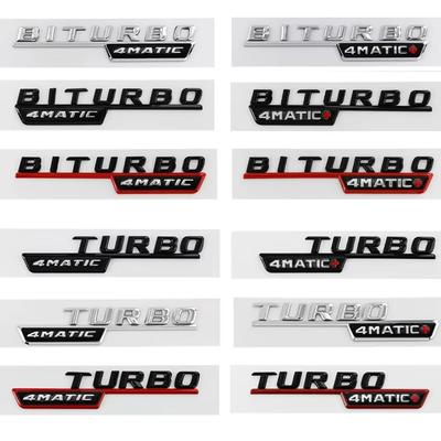2 pièces ABS Voiture TURBO BITURBO 4MATIC Plus Lettres Emblème Garniture d'Aile Badge Autocollant Pour Mercedes Benz A45 ClA45 AMG GLE53 Style TP9