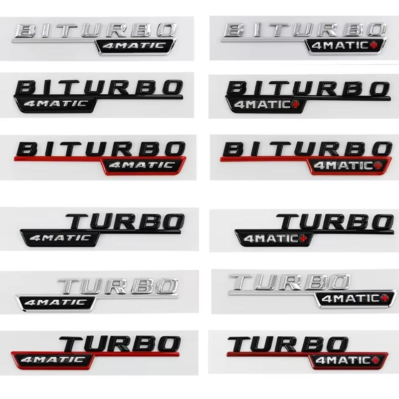 2pcs ABS Car TURBO BITURBO 4MATIC Plus Letters Emblem Fender Trim Badge Sticker For Mercedes Benz A45 ClA45 AMG GLE53 Styling TP9