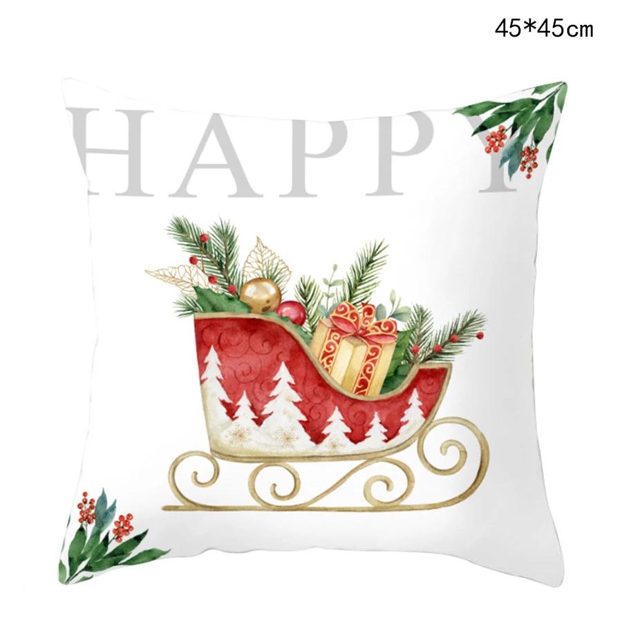 

Christmas Pillowcase Cartoon Santa Claus Gingerbread Car Cushion Cover Noel Garland Home 12x12Inch