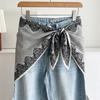 Lace Print Spring and Summer Thin Outer with Small Shawl Women's Triangular Scarf Stacked On Gauze Skirt Versatile Korean Version Fart Curtain Silk S