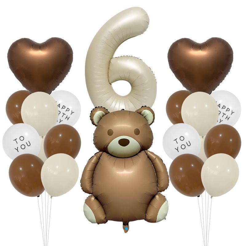 Cute Teddy Matte Bear Balloon Set Vintage Baby Shower Photo Props Birthday Party Scene Arrangement